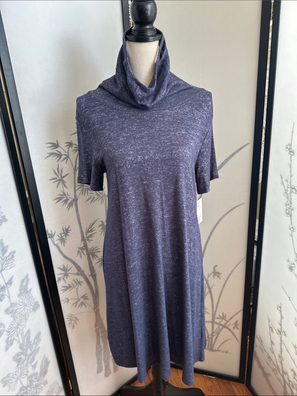 bobeau Heather Navy Cowl Neck Knit Tunic Dress